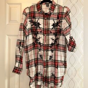 Chelsea & Theodore Red Plaid Embroidered Shirt